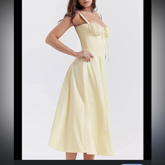Marthea Yellow Corset Midi Dress Bustier Sundress Cottagecore XS NWT - Picture 3 of 13